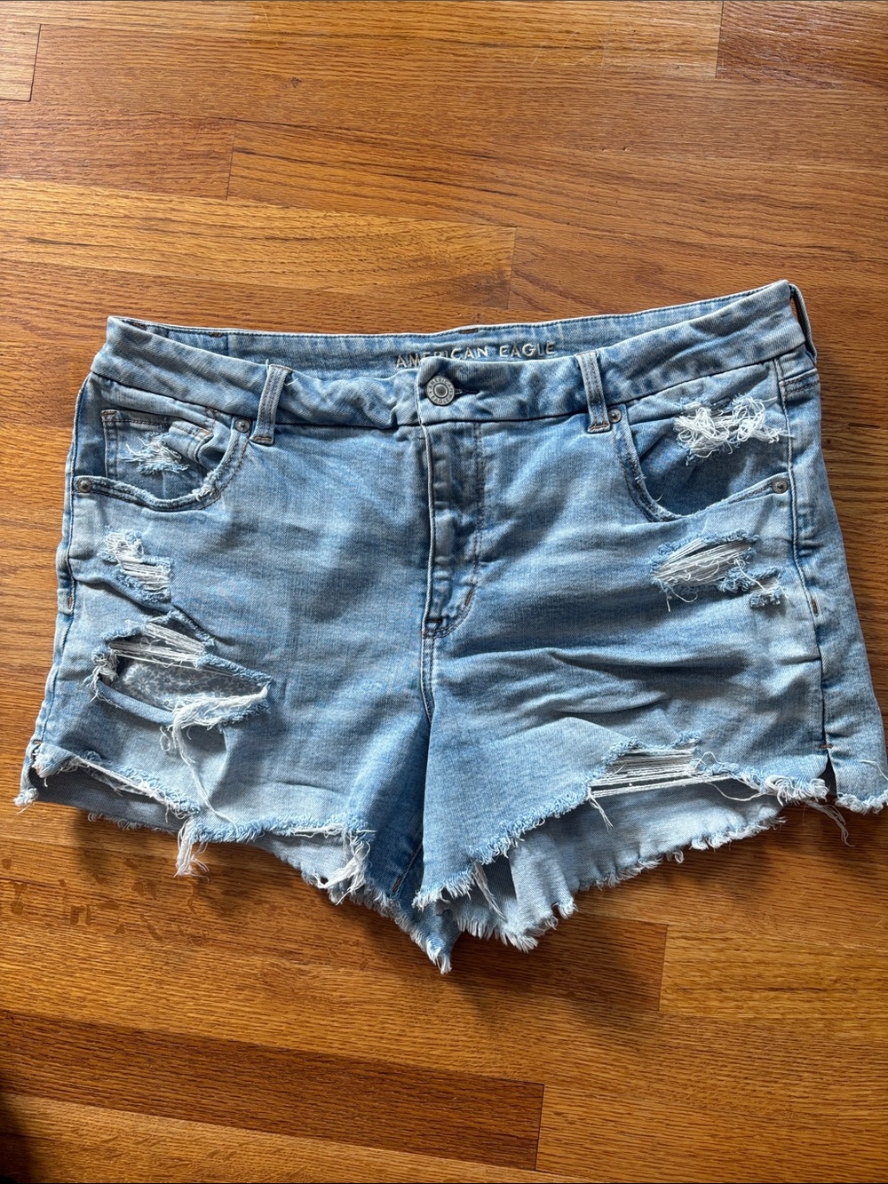 American Eagle Outfitters Light Blue Distressed Denim Stretch Cutoff Shorts